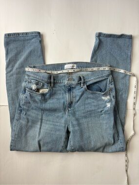 LOFT Light Blue Straight Leg Jeans with Distressed Details